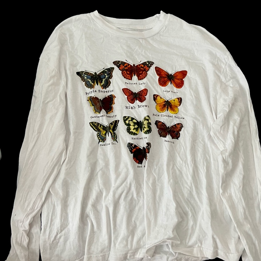 White long sleeve butterfly tshirt